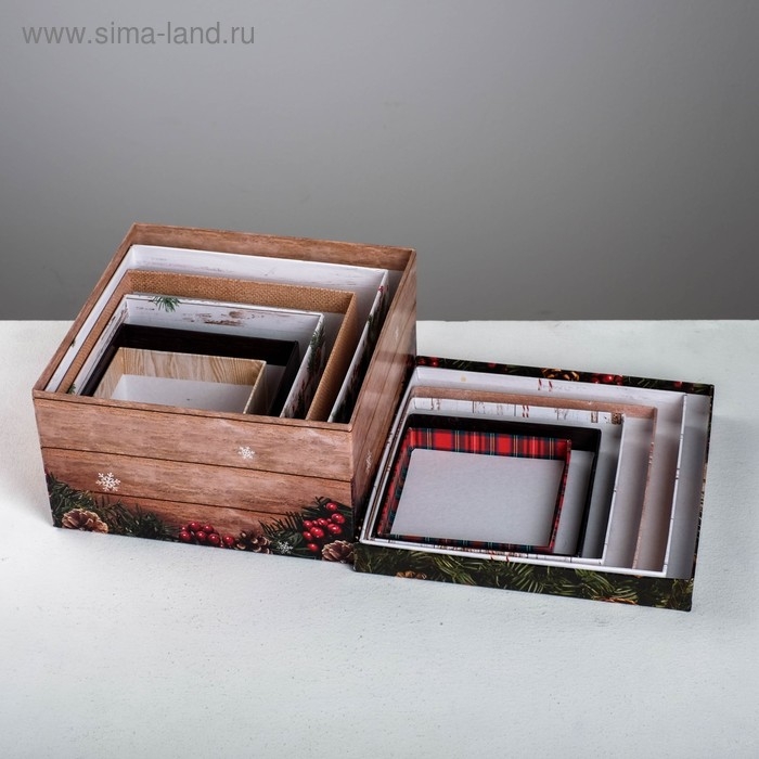 Набор подарочных коробок 6 в 1 «Деревянный», 10 х 10 х 6 - 20 х 20 х 11 см , Новый год