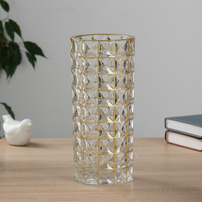 Ваза стекло настольная  Ваза стекло настольная "Альма галант" клетка, 24х10 см, прозрачный