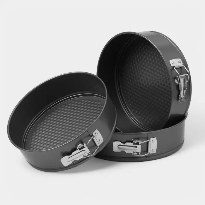 Набор форм для выпечки Доляна &laquo;Элин. Круг&raquo;, 3 предмета: d=22/24/26 см, съёмное дно, антипригарное покрытие, чёрный