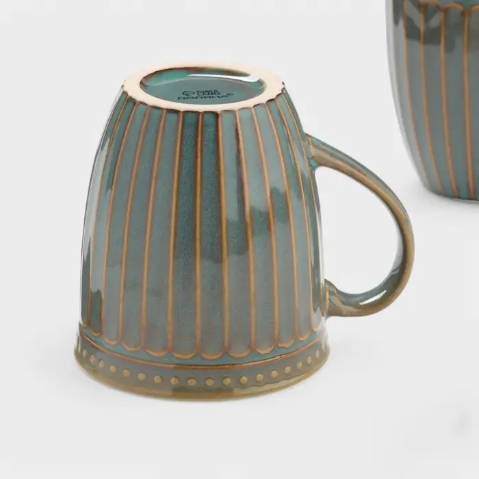 Набор кружек Доляна &laquo;Винтаж&raquo;, 350 мл, 2 шт., керамика, бирюзовые