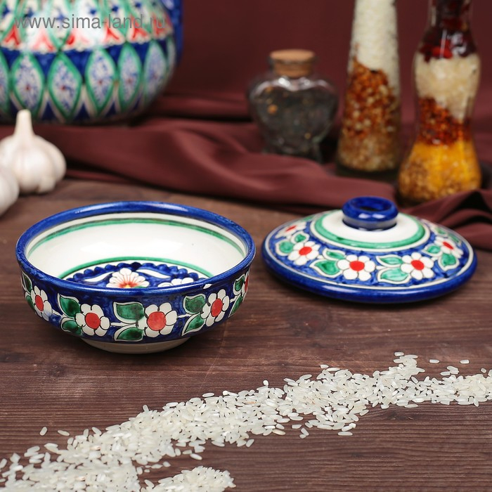 Сахарница Риштанская Керамика Сахарница Риштанская Керамика "Цветы", 250 мл, синяя