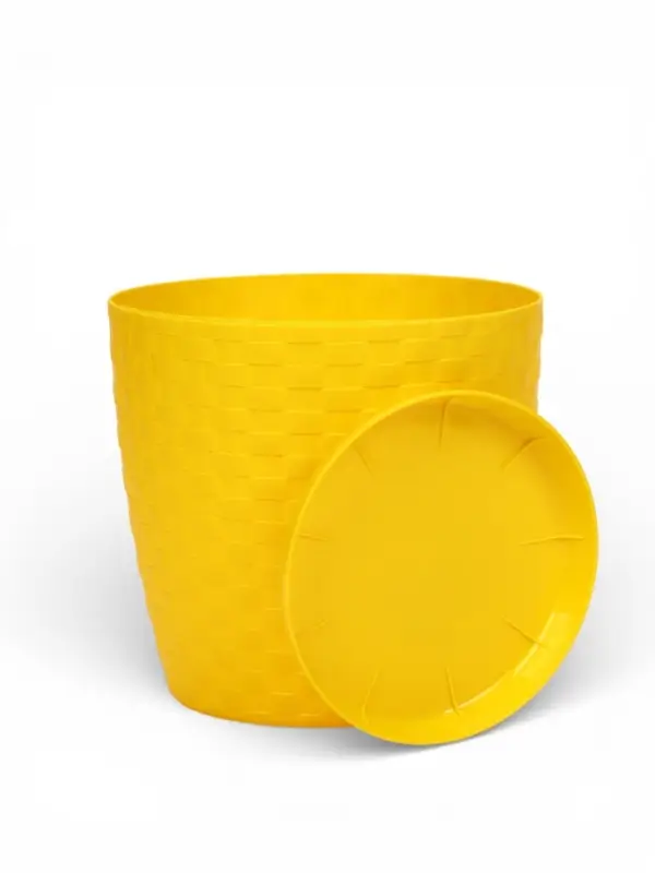 Горшок для цветов с поддоном &laquo;Ротанг&raquo;, 3 л, d=17 см, h=17 см, пластиковый, жёлтый