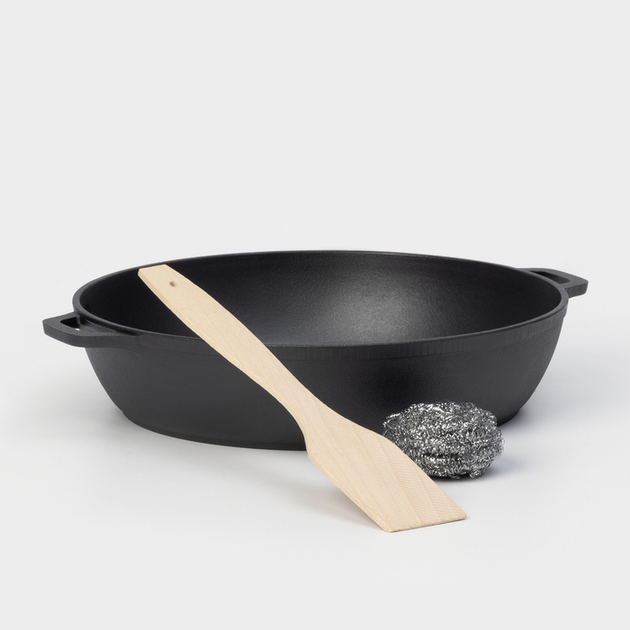 Жаровня чугунная Wild Kitchen, d=28 см, лопатка и губка в комплекте Жаровня чугунная Wild Kitchen, d=28 см, лопатка и губка в комплекте