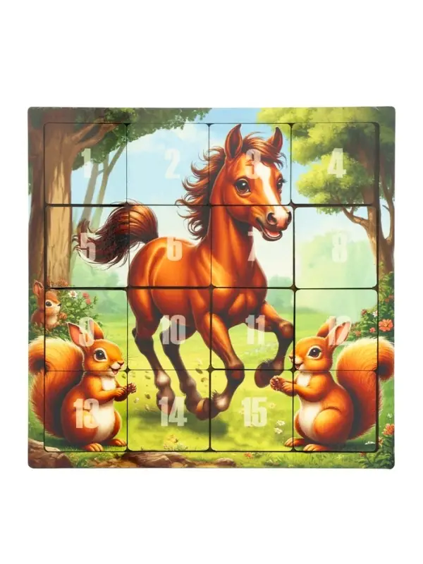 Головоломка  Головоломка "Пятнашки. Жеребёнок с белочками", логическая настольная игра, 22х22 см