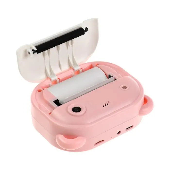 Детский мини принтер с камерой, для печати, модель LPR-21, Туре-С, лента, с ремешком, розовый