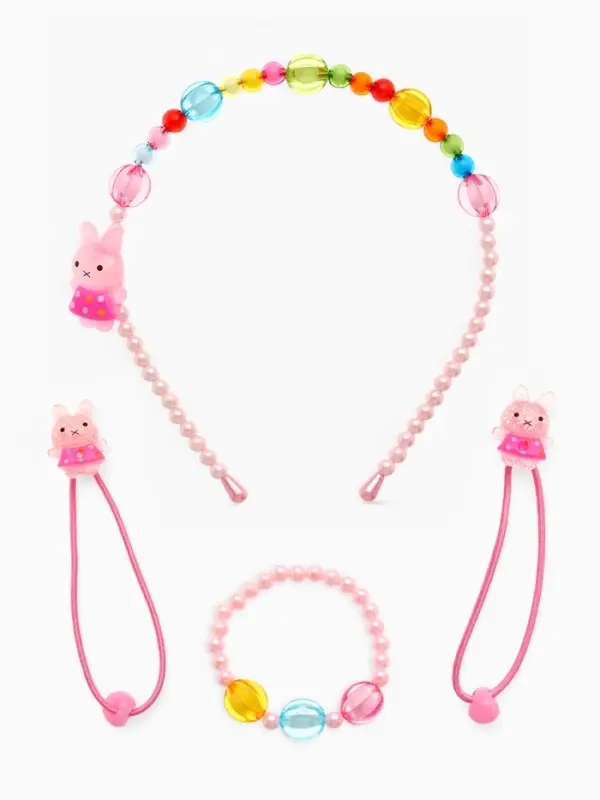 Набор детских украшений Выбражулька &laquo;Зайчики&raquo;, 9 предметов: ободок, 2 резинки, 2 заколки, клипсы, кулон, браслет, кольцо, МИКС