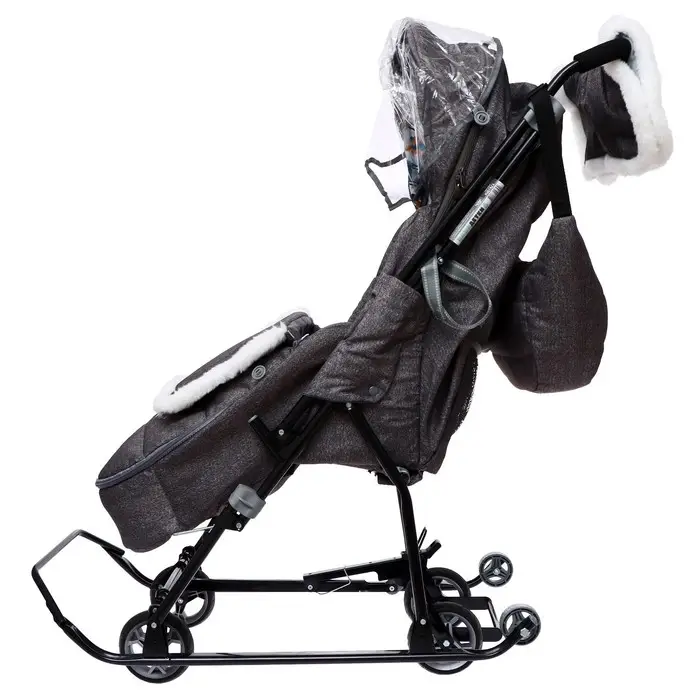Санки - коляска «Наши детки 6», чехол для ног, муфта, сумка, принт с ламой, серый Санки - коляска «Наши детки 6», чехол для ног, муфта, сумка, принт с ламой, серый