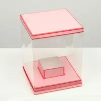 Коробка для цветов с вазой и PVC окнами складная, насыщенно - розовый, 23&times;30&times;23 см