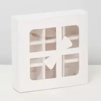 Коробка для 9 конфет «Бантик», белый 13.7×13.7×3.8 см