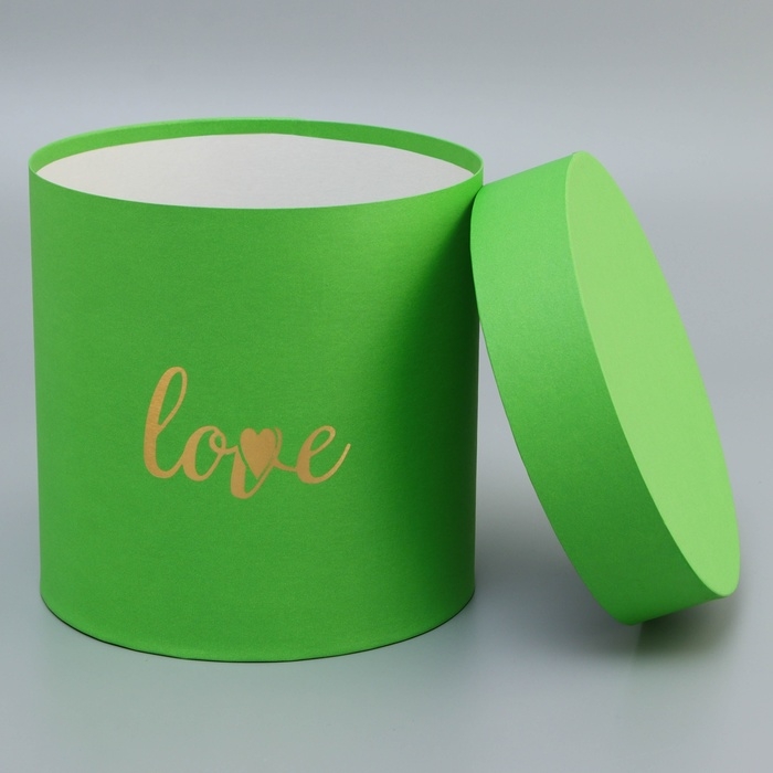 Коробка круглая, с тиснением Коробка круглая, с тиснением"Love"салатовая,18*18*18см