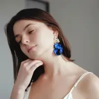 Серьги ассорти &laquo;Ветер&raquo;, мятые треугольники, цвет сине-золотой