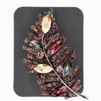 Брошь "Императрица" лист, цвет бордово-коричневый в чернёном золоте