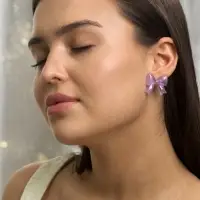 Серьги пластик &laquo;Бантик&raquo;, перламутровый, фиолетовые