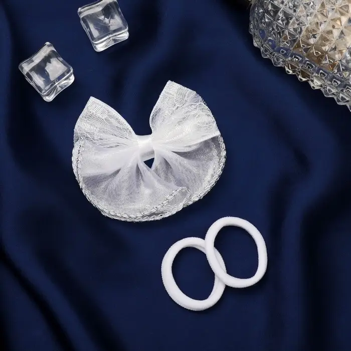 Набор для волос Набор для волос "Школьница" (зажим 7 см, 2 резинки 3,5 см) кружево бант, белый