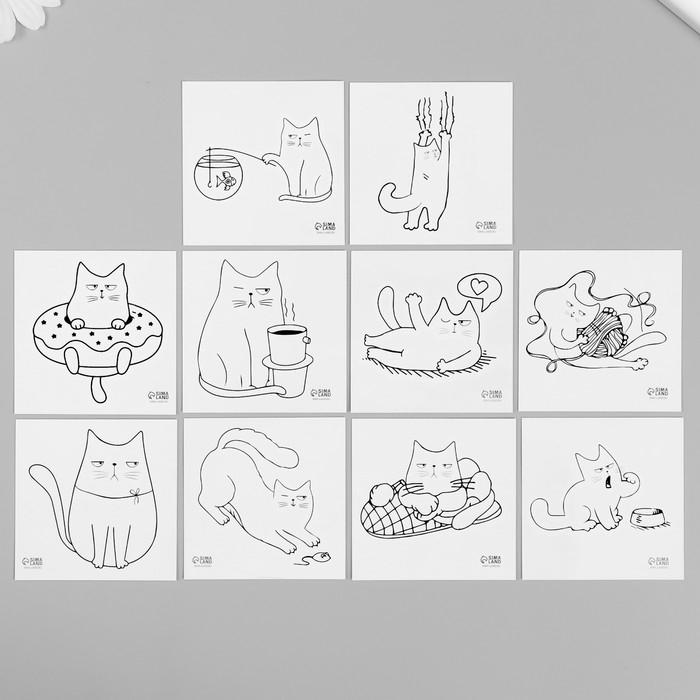 Татуировка на тело чёрная Татуировка на тело чёрная "Котики" набор 10 шт 6х6 см