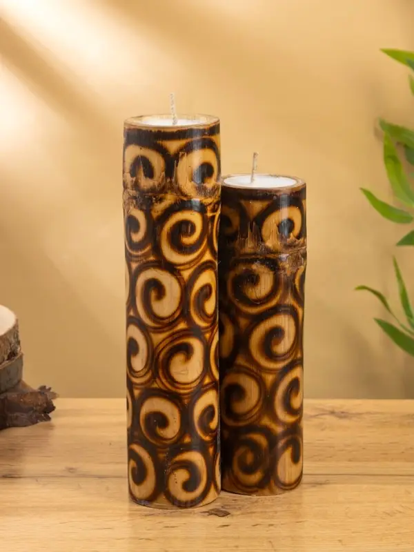 Свеча в бамбуке тройная, 14×13×30 см, 100 мл, коричневая
