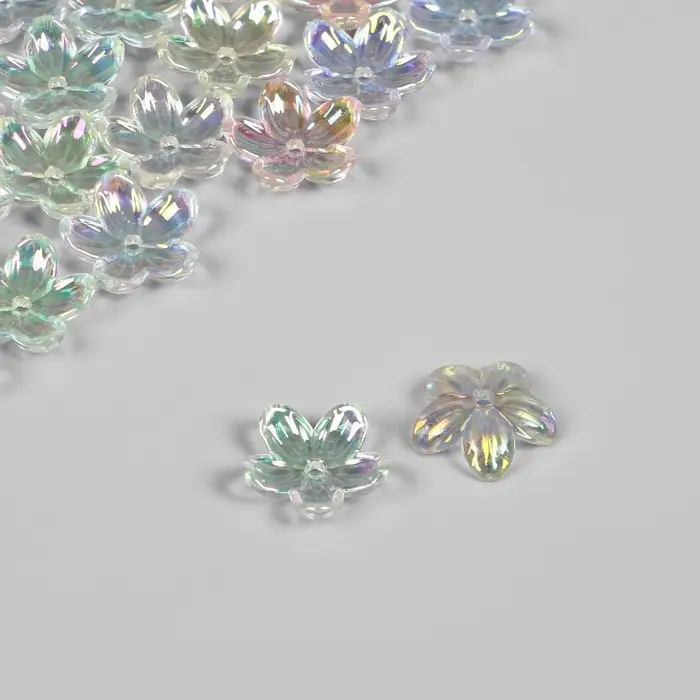 Бусины пластиковые &laquo;Цветы&raquo;, 1.2&times;1.2&times;0.3 см, (набор 30 шт.), цвет радужный