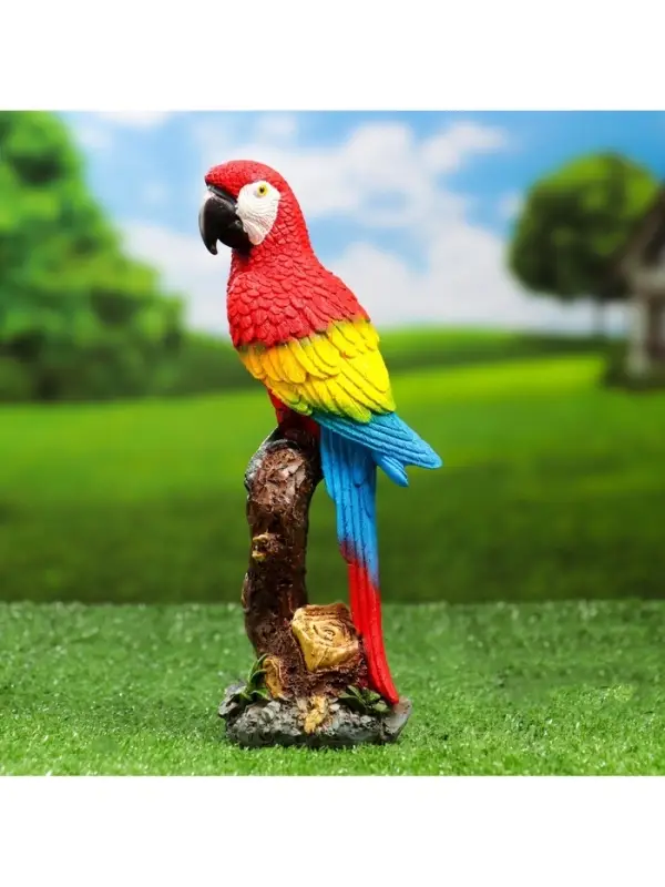Садовая фигура из полистоуна &laquo;Красный ара на коряге&raquo;, 9.5&times;7&times;24 см