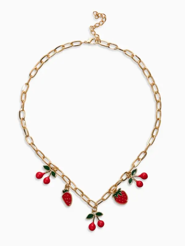 Цепь с подвесками "Вишня-клубника", цвет красный в золоте 40+удл