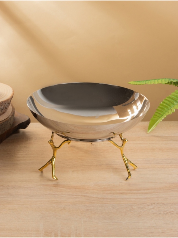 Салатник на подставке «Дуэт», 20×20×12 см, нержавеющая сталь, латунь Салатник на подставке «Дуэт», 20×20×12 см, нержавеющая сталь, латунь