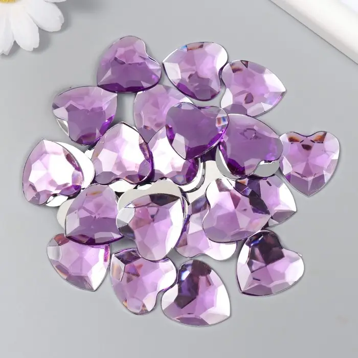 Декоративные элементы для творчества «Арт Узор. Стразы сердце. Сиреневый», набор 30 шт., пластик, 2.5×2.5 см