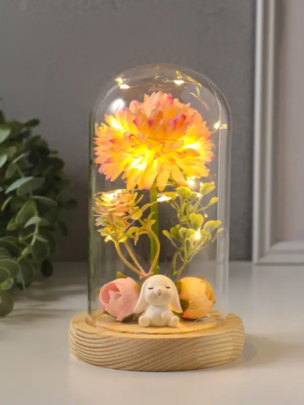 Фигурка световая колба RISALUX &laquo;Пион малый&raquo;, LED-ночник, от батареек 3хLR1130, розово-бежевый, 10&times;10&times;20 см