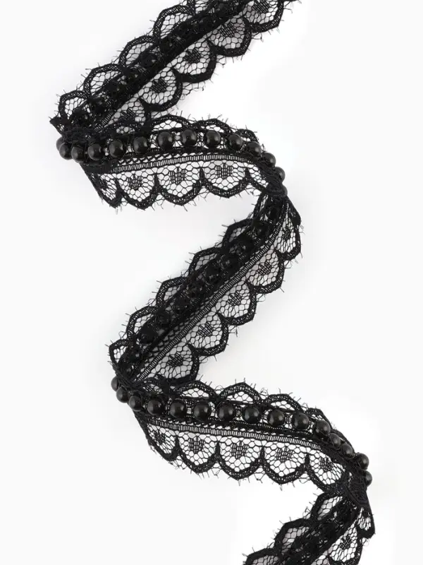 Рюш кружевной, с бусинами, 17 мм, 4.5&plusmn;0.5 м, чёрный