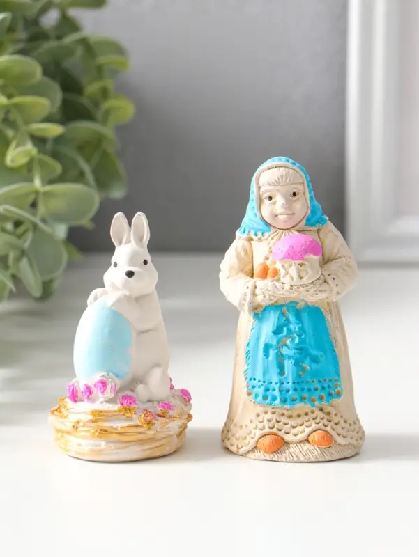 Статуэтки набор 2шт  "Пасхальный №1" девушка 9х4 см, заяц 8х4 см