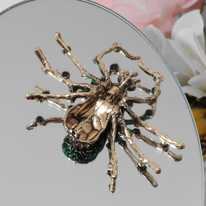 Брошь «Паук», цвет коричнево-зелёный в чернёном розовом золоте Брошь «Паук», цвет коричнево-зелёный в чернёном розовом золоте