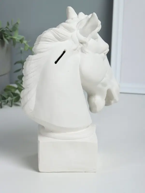 Копилка "Голова коня" высота 25 см, натурльный гипс