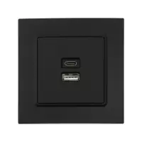Розетка TOT Elegant, 5 В, 2.1 A, разъёмы USB-A + USB-C, скрытая, чёрная