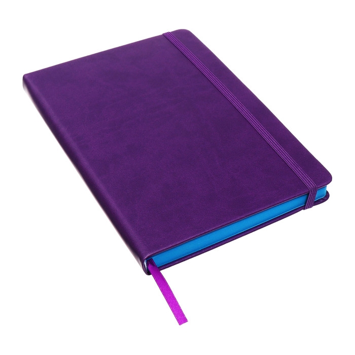 Ежедневник недатированный A5, 140л, клетка, кожзам, на резинке, синий срез, Фиолетовый Ежедневник недатированный A5, 140л, клетка, кожзам, на резинке, синий срез, Фиолетовый