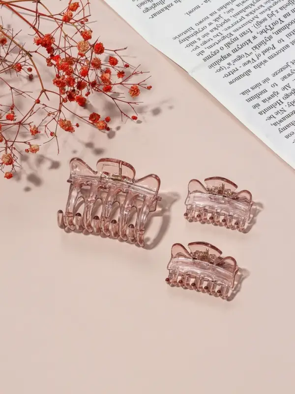 Крабики для волос QF &laquo;Флориана&raquo;, набор 3 шт., крылья, 5.5 и 4 см, розовые