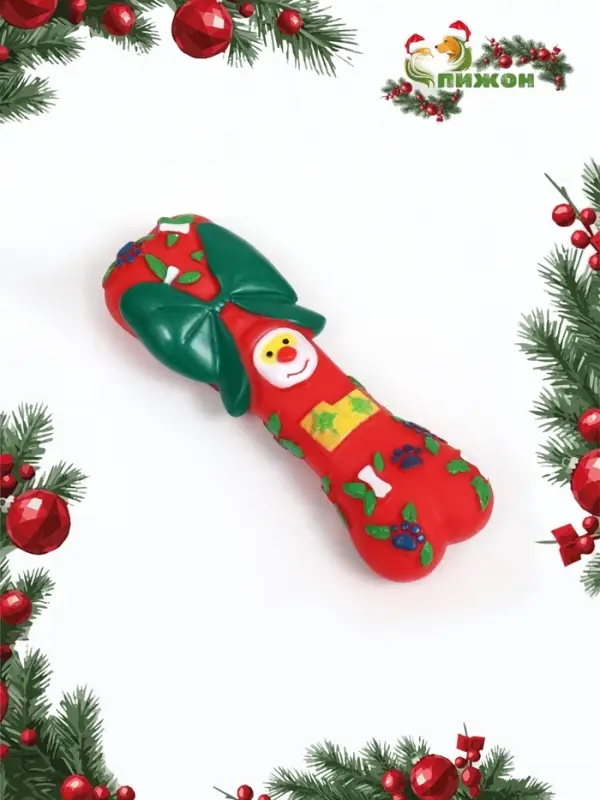 Игрушка для собак &laquo;Новогодняя кость с бантиком&raquo;, 18&times;5.6&times;4 см, пищащая, винил, красная