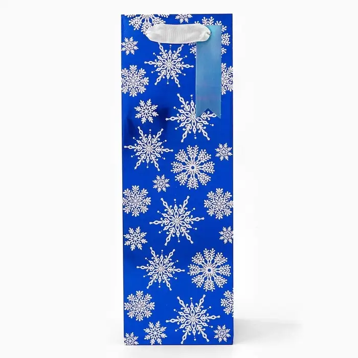 Пакет подарочный новогодний под бутылку, упаковка "Звёздочки-снежинки", 12 х 36 х 8,5 см.