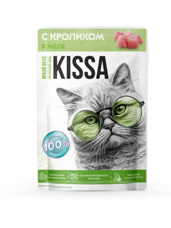 Влажный корм для кошек Kissa, кролик в желе, 75 г