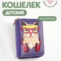 Кошелёк детский Выбражулька Cool cat, на молнии, фиолетовый