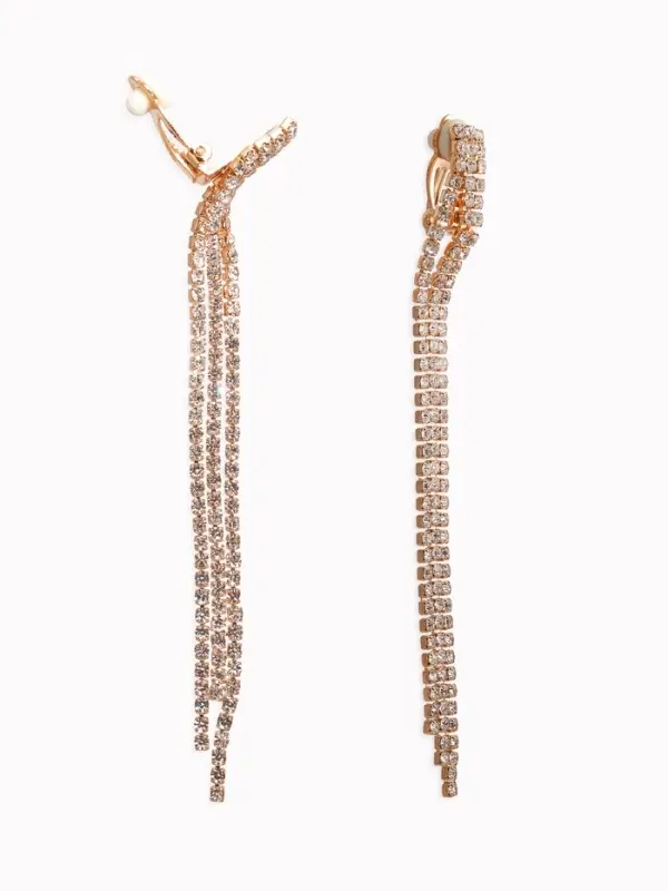 Серьги клипсы для ушей QF &laquo;Лёд&raquo;, тройная сплошная, белые в золоте