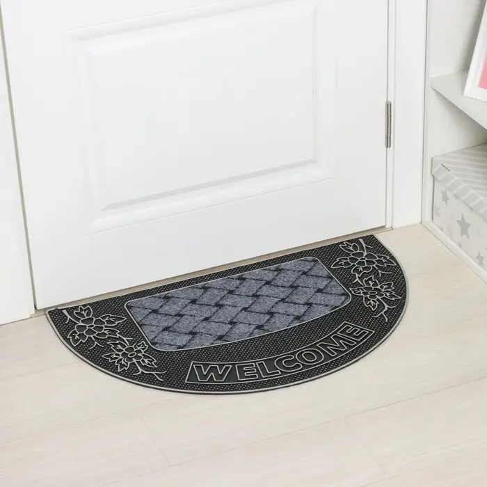 Коврик придверный Доляна &laquo;Welcome&raquo;, полукруглый, 45&times;75 см, серебряный
