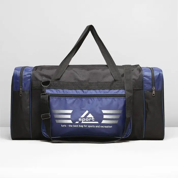 Сумка дорожная на молнии, 3 наружных кармана, длинный ремень, цвет чёрный/синий Сумка дорожная на молнии, 3 наружных кармана, длинный ремень, цвет чёрный/синий