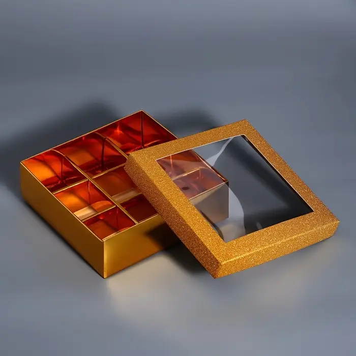 Коробка для 9 конфет золото глиттер, 12.5&times;12.5&times;4 см Кондитерская упаковка
