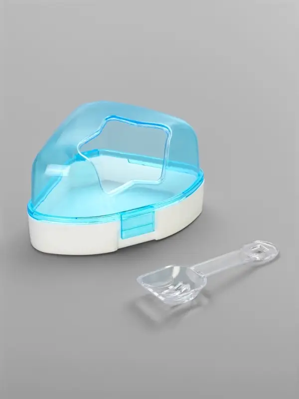 Ванночка для грызунов, 14&times;10.4 см, угловая, с лопаткой, пластик, голубая