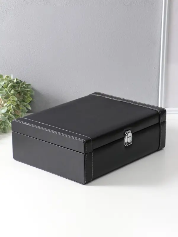 Шкатулка подарочная под 2 бутылки &laquo;Гладкая кожа&raquo; и набор 3 предмета, чёрная, 35&times;26.5&times;12 см