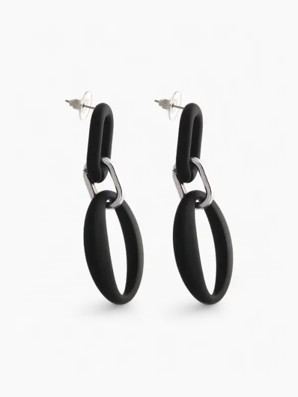 Серьги металл &laquo;Цепь&raquo;, кольцо и овал, 3 звена, серебристо-чёрные