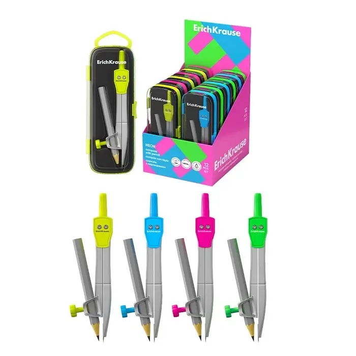 Циркуль металлический ErichKrause. School, 123 мм, универсальный держатель &laquo;козья ножка&raquo;, с карандашом, МИКС