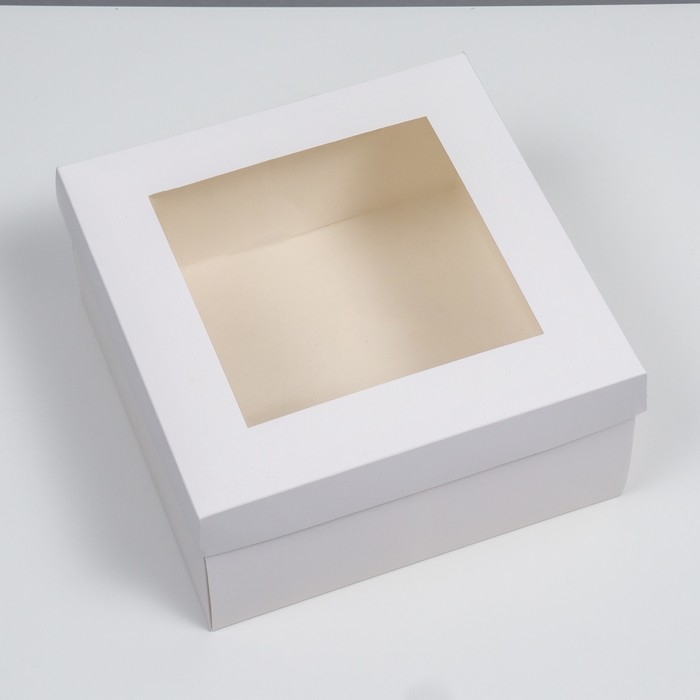 Коробка складная, крышка-дно, с окном, белая, 25×25×12 см Коробка складная, крышка-дно, с окном, белая, 25×25×12 см