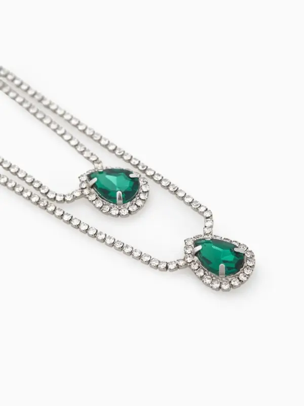 Набор 2 предмета: серьги, колье &laquo;Жаклин&raquo;, дуэт, капля, цвет бело-изумрудный в серебре, 45 см
