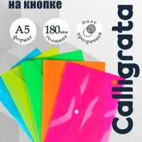 Папка-конверт на кнопке, А5, 180 мкм, рифлёная, МИКС