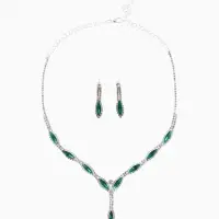 Набор 2 предмета: серьги, колье &laquo;Листопад&raquo;, тонкий ромб, зелёно-белый в серебре, 45 см