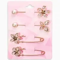 Набор булавок (4 шт.) &laquo;Цветы&raquo;, 8 см, белый в золоте